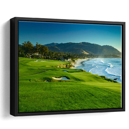 Pebble Beach Golf Links Hole 09 Perfect Set, Pebble Beach, California, Framed Canvas Print Wall Art