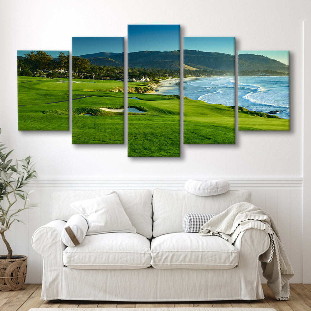 Pebble Beach Golf Links Hole 09 Perfect Set, Pebble Beach, California, 5 Pieces Mixed Canvas Print Wall Art