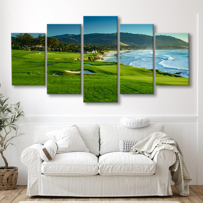Pebble Beach Golf Links Hole 09 Perfect Set, Pebble Beach, California, 5 Pieces Mixed Canvas Print Wall Art