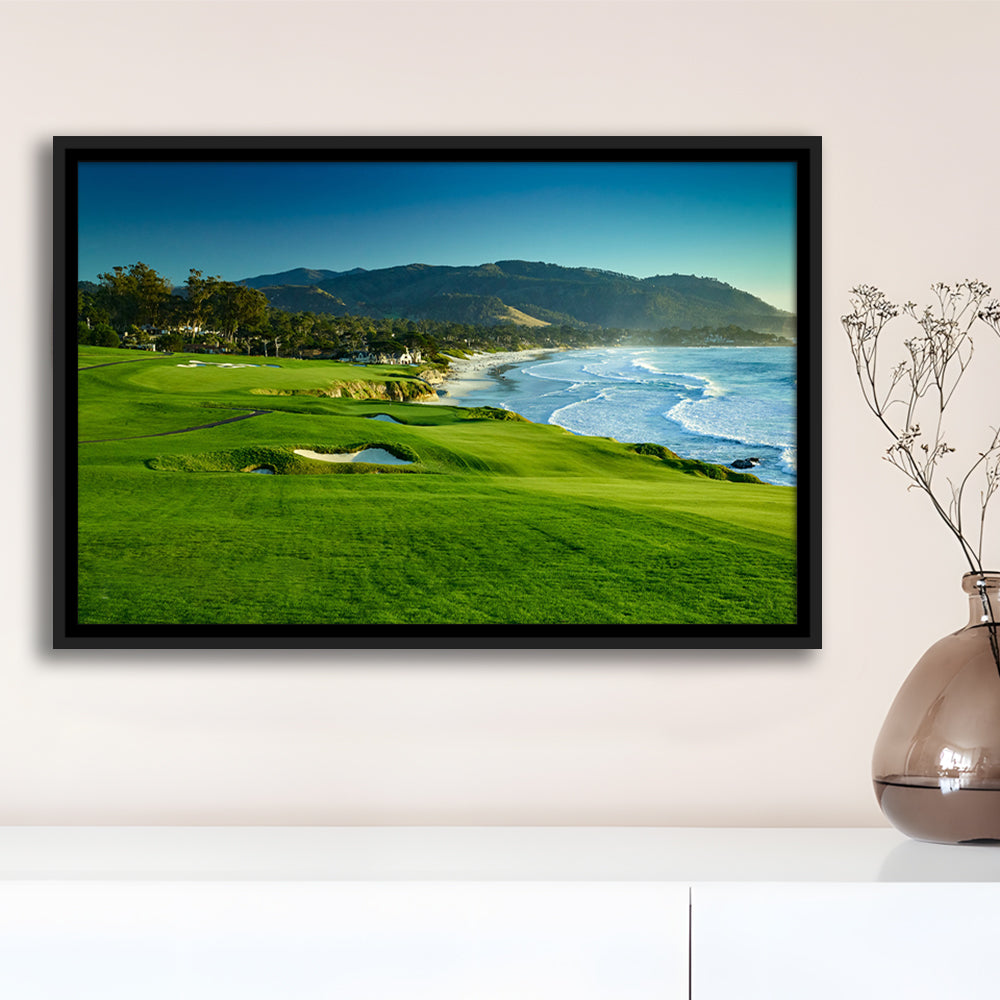 Pebble Beach Golf Links Hole 09 Perfect Set, Pebble Beach, California, Framed Canvas Print Wall Art