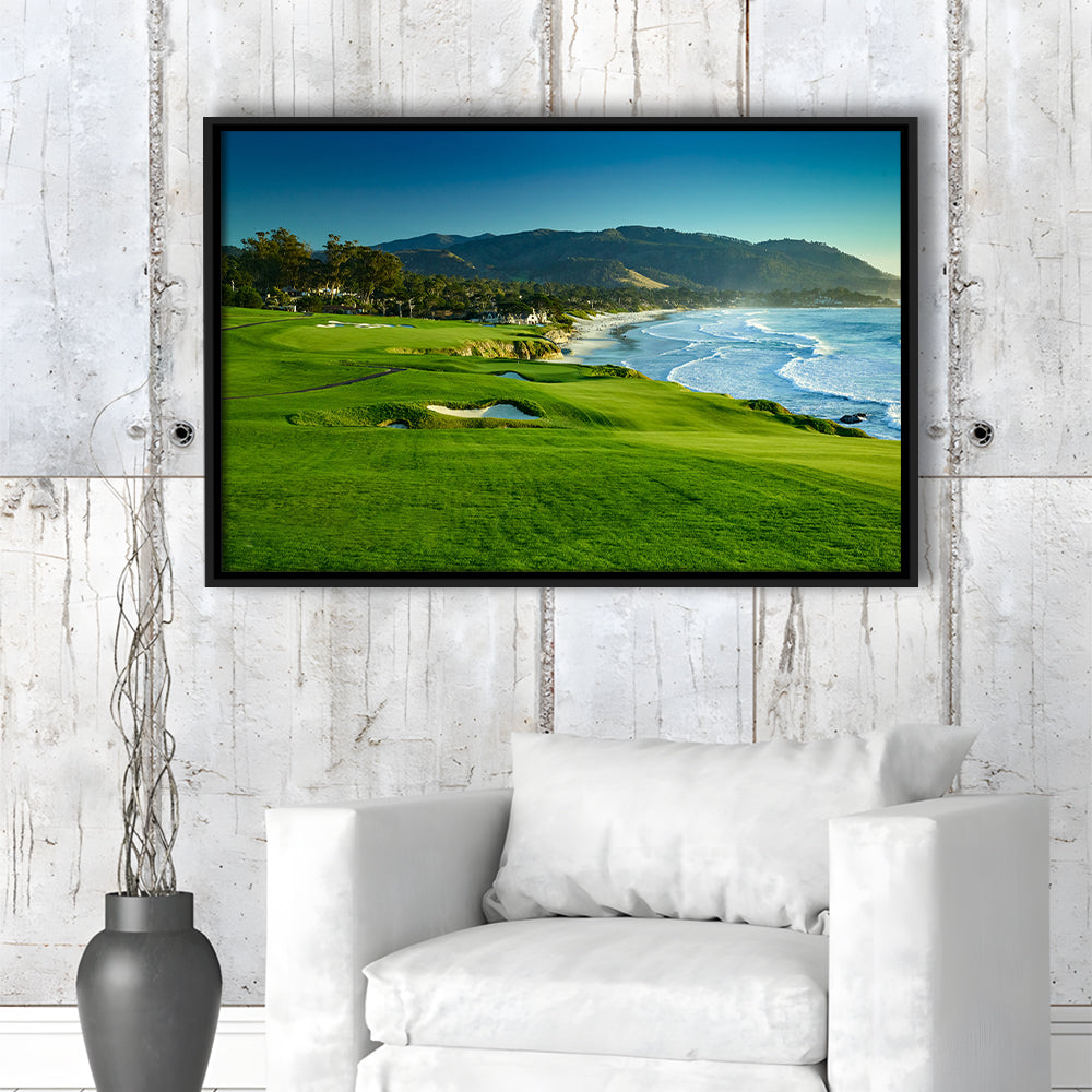 Pebble Beach Golf Links Hole 09 Perfect Set, Pebble Beach, California, Framed Canvas Print Wall Art
