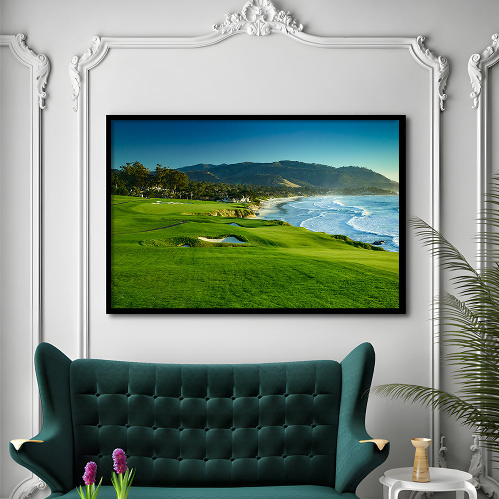Pebble Beach Golf Links Hole 09 Perfect Set, Pebble Beach, California, Framed Art Print Wall Decor, Picture Framed