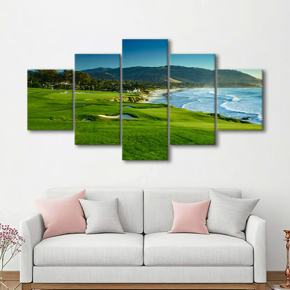 Pebble Beach Golf Links Hole 09 Perfect Set, Pebble Beach, California, 5 Pieces Mixed Canvas Print Wall Art