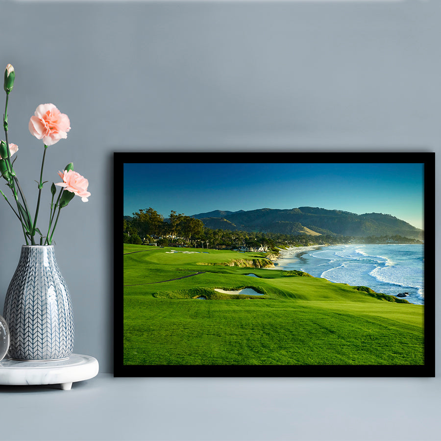Pebble Beach Golf Links Hole 09 Perfect Set, Pebble Beach, California, Framed Art Print Wall Decor, Picture Framed