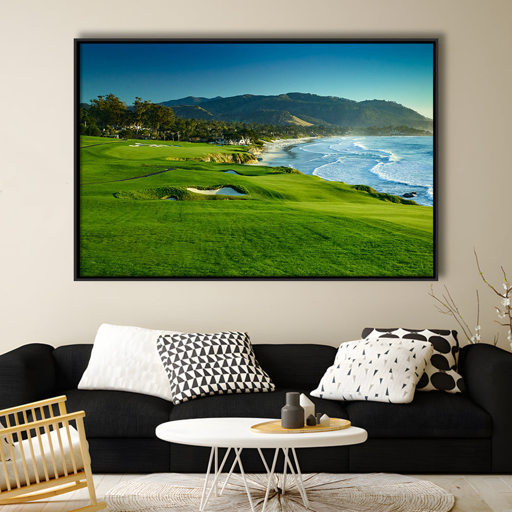 Pebble Beach Golf Links Hole 09 Perfect Set, Pebble Beach, California, Framed Canvas Print Wall Art