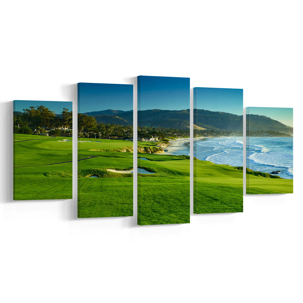 Pebble Beach Golf Links Hole 09 Perfect Set, Pebble Beach, California, 5 Pieces Mixed Canvas Print Wall Art