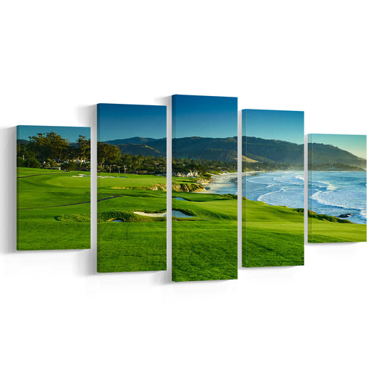 Pebble Beach Golf Links Hole 09 Perfect Set, Pebble Beach, California, 5 Pieces Mixed Canvas Print Wall Art