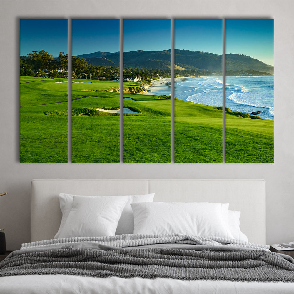 Pebble Beach Golf Links Hole 09 Perfect Set, Pebble Beach, California, Extra Large Canvas Print Wall Art