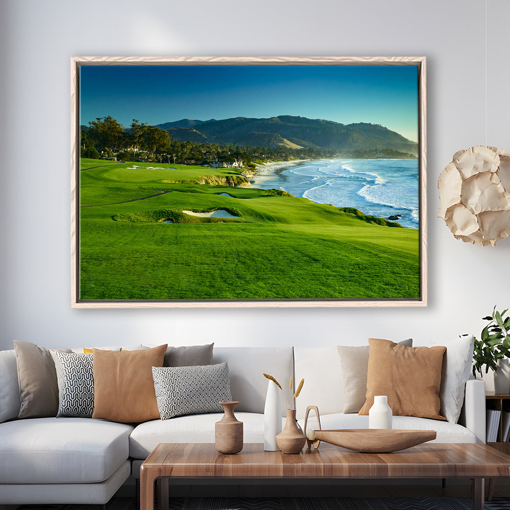 Pebble Beach Golf Links Hole 09 Perfect Set, Pebble Beach, California, Framed Canvas Print Wall Art