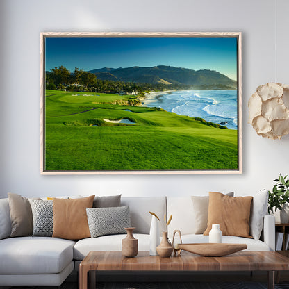 Pebble Beach Golf Links Hole 09 Perfect Set, Pebble Beach, California, Framed Canvas Print Wall Art