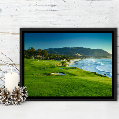 Pebble Beach Golf Links Hole 09 Perfect Set, Pebble Beach, California, Framed Canvas Print Wall Art