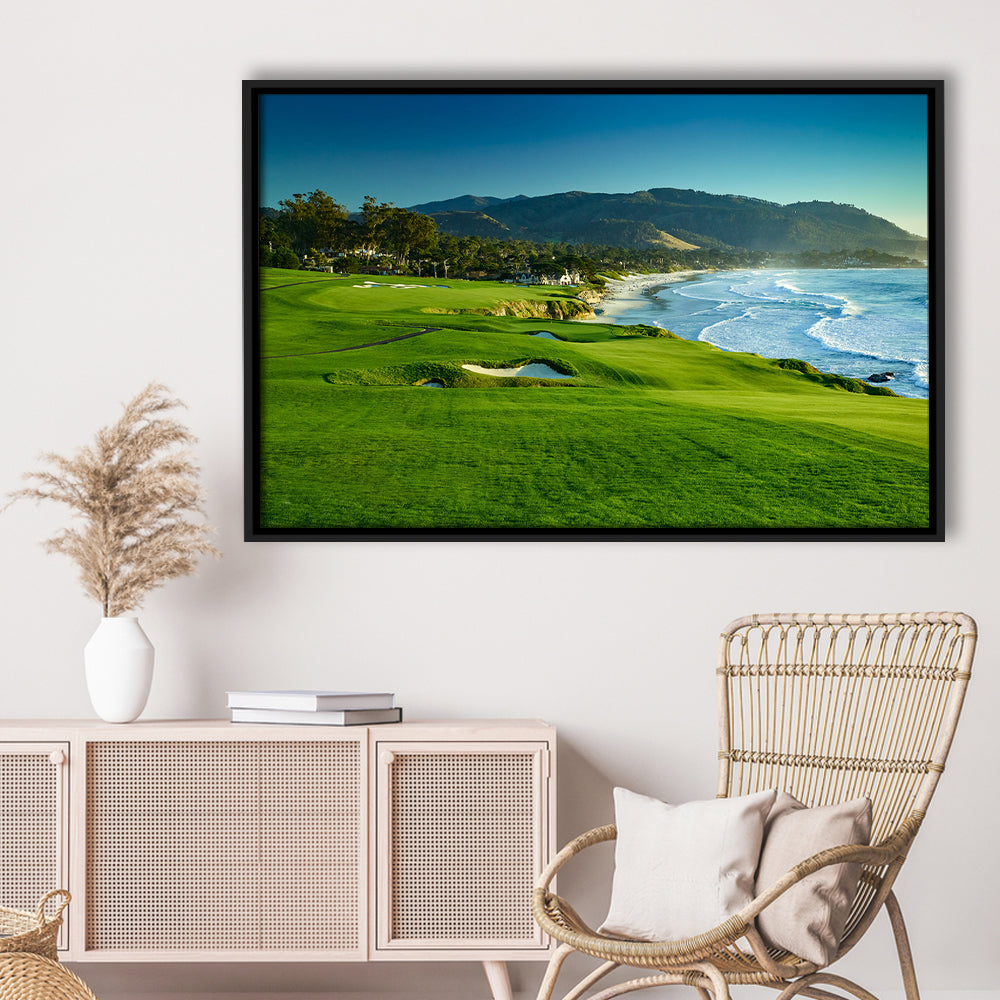 Pebble Beach Golf Links Hole 09 Perfect Set, Pebble Beach, California, Framed Canvas Print Wall Art
