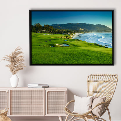 Pebble Beach Golf Links Hole 09 Perfect Set, Pebble Beach, California, Framed Canvas Print Wall Art