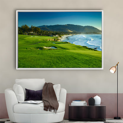 Pebble Beach Golf Links Hole 09 Perfect Set, Pebble Beach, California, Framed Canvas Print Wall Art