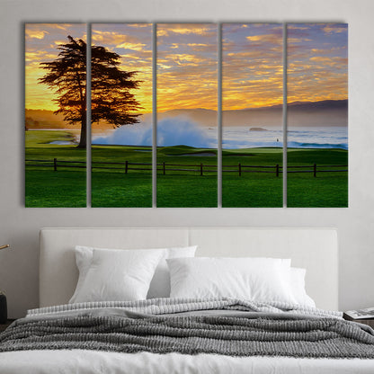 Pebble Beach Golf Links Hole 18, Awakening , Pebble Beach, California, Extra Large Canvas Print Wall Art