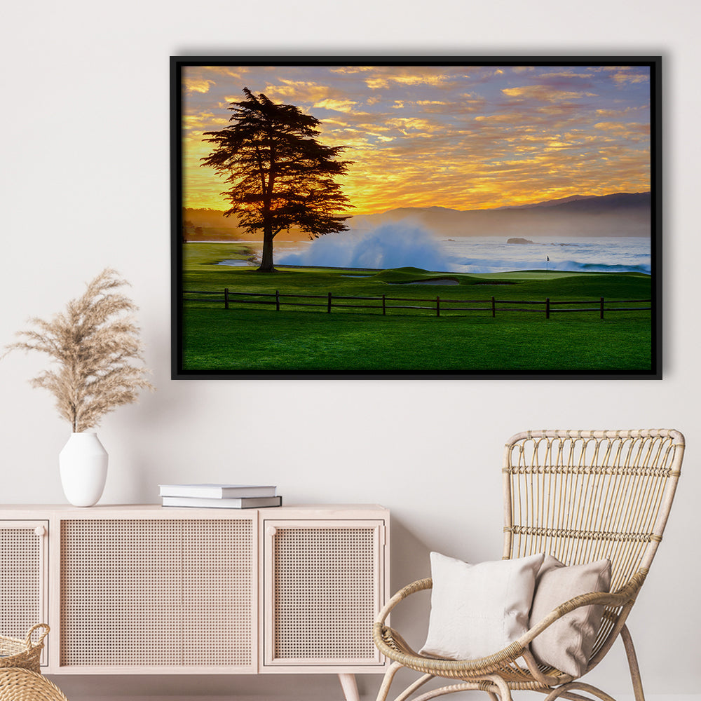 Pebble Beach Golf Links Hole 18, Awakening , Pebble Beach, California, Framed Canvas Print Wall Art