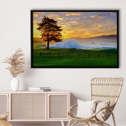 Pebble Beach Golf Links Hole 18, Awakening , Pebble Beach, California, Framed Canvas Print Wall Art