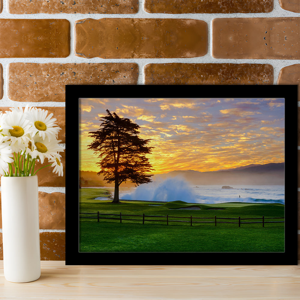 Pebble Beach Golf Links Hole 18, Awakening , Pebble Beach, California, Framed Art Print Wall Decor, Picture Framed