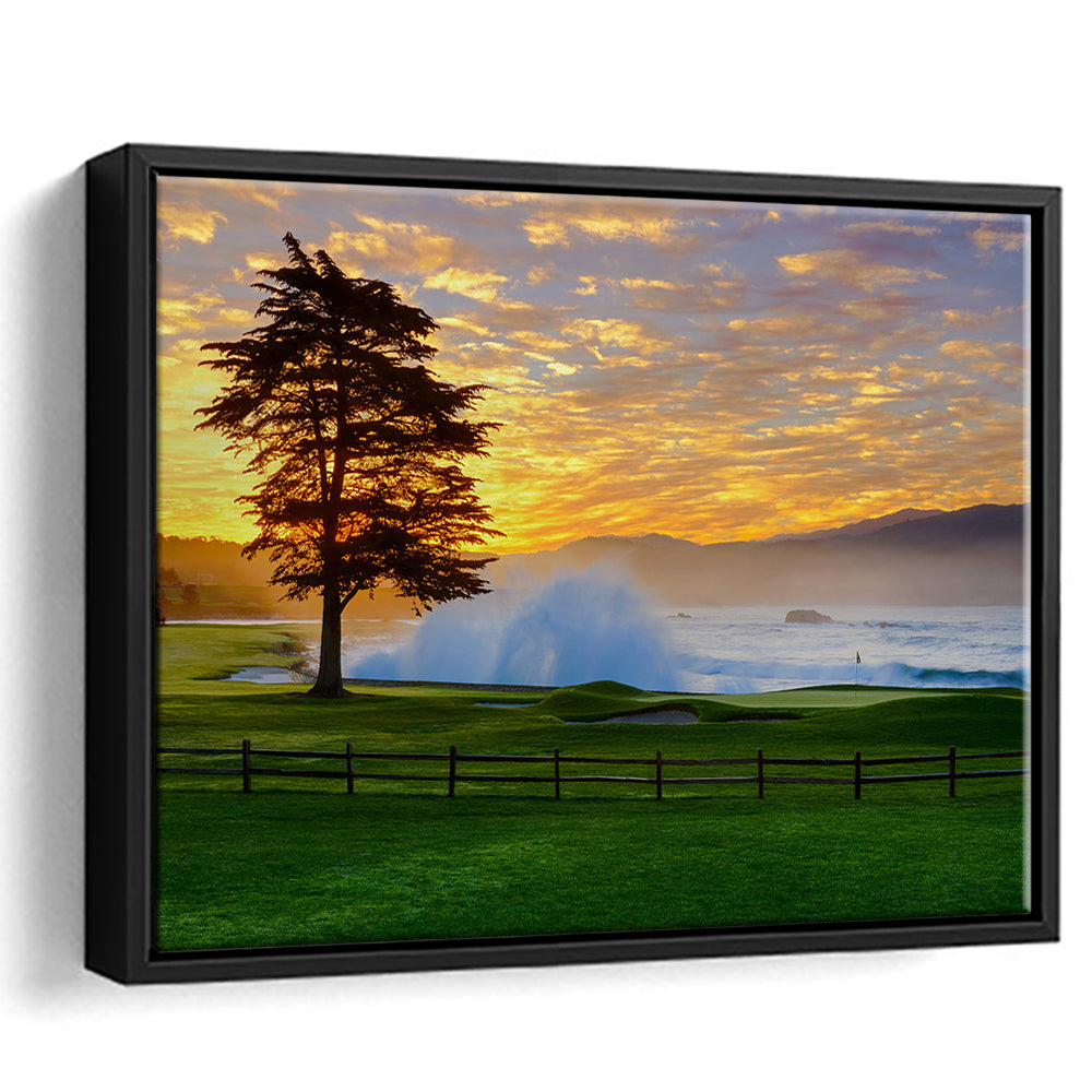 Pebble Beach Golf Links Hole 18, Awakening , Pebble Beach, California, Framed Canvas Print Wall Art