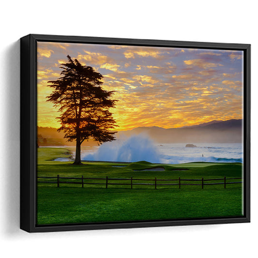 Pebble Beach Golf Links Hole 18, Awakening , Pebble Beach, California, Framed Canvas Print Wall Art