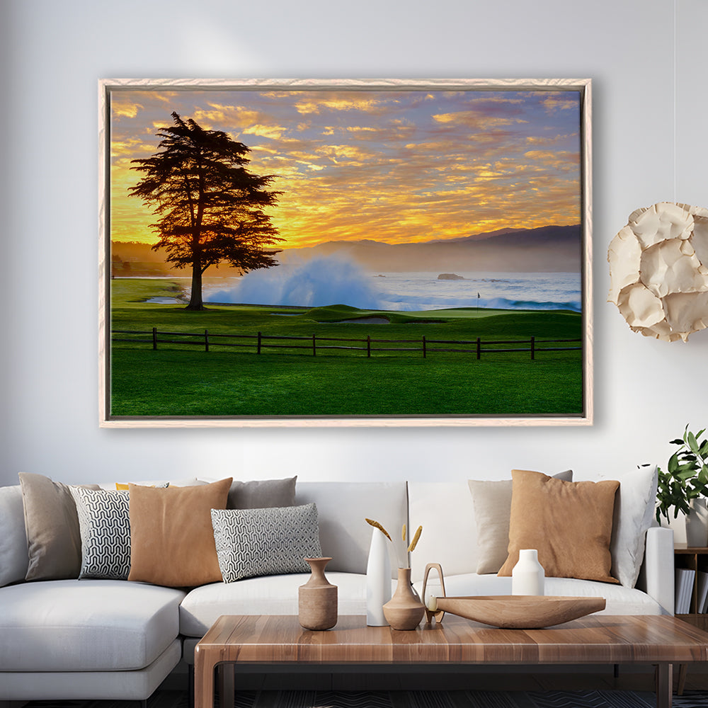 Pebble Beach Golf Links Hole 18, Awakening , Pebble Beach, California, Framed Canvas Print Wall Art