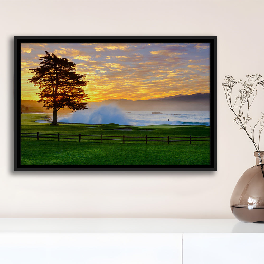 Pebble Beach Golf Links Hole 18, Awakening , Pebble Beach, California, Framed Canvas Print Wall Art
