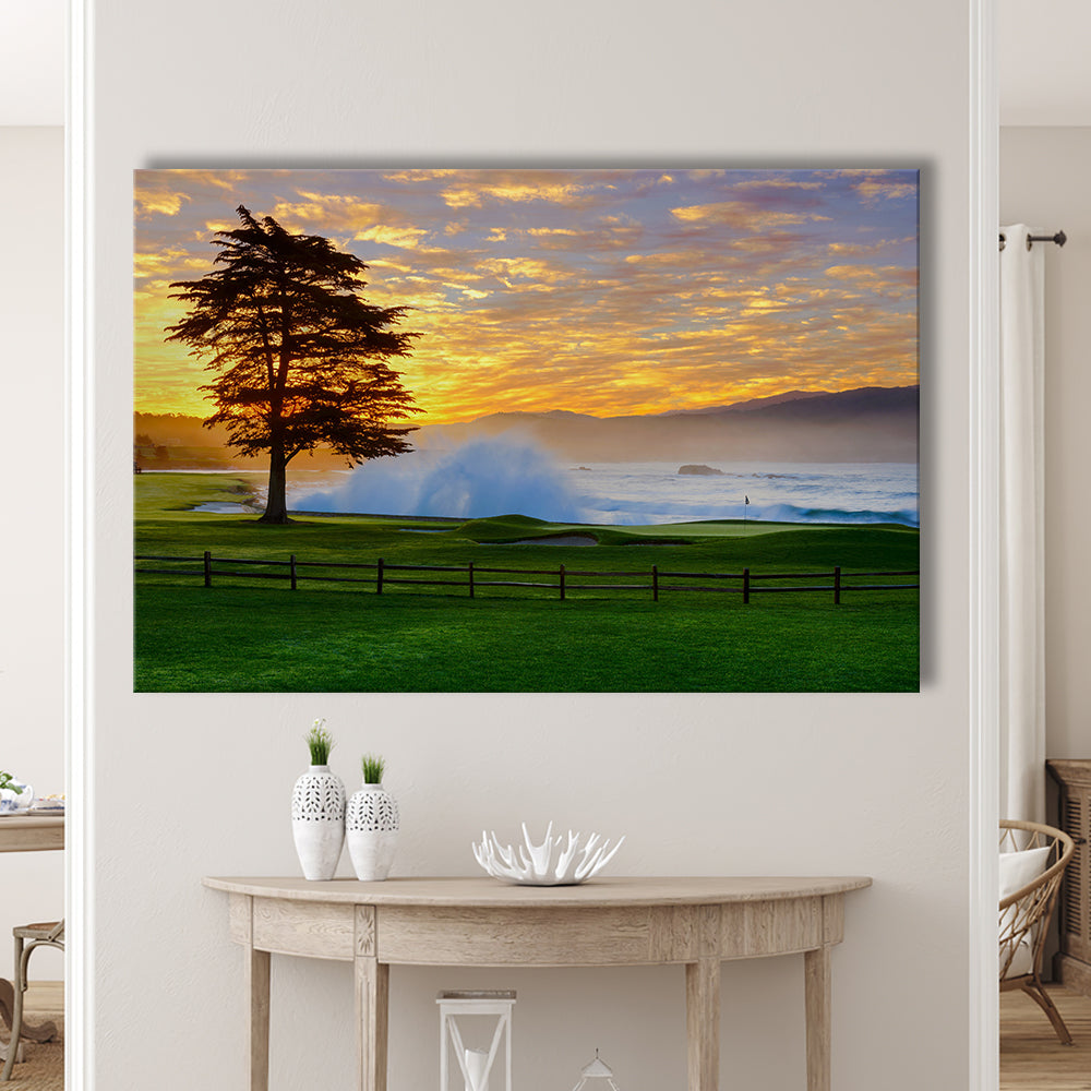 Pebble Beach Golf Links Hole 18, Awakening , Pebble Beach, California, Golf Art Print