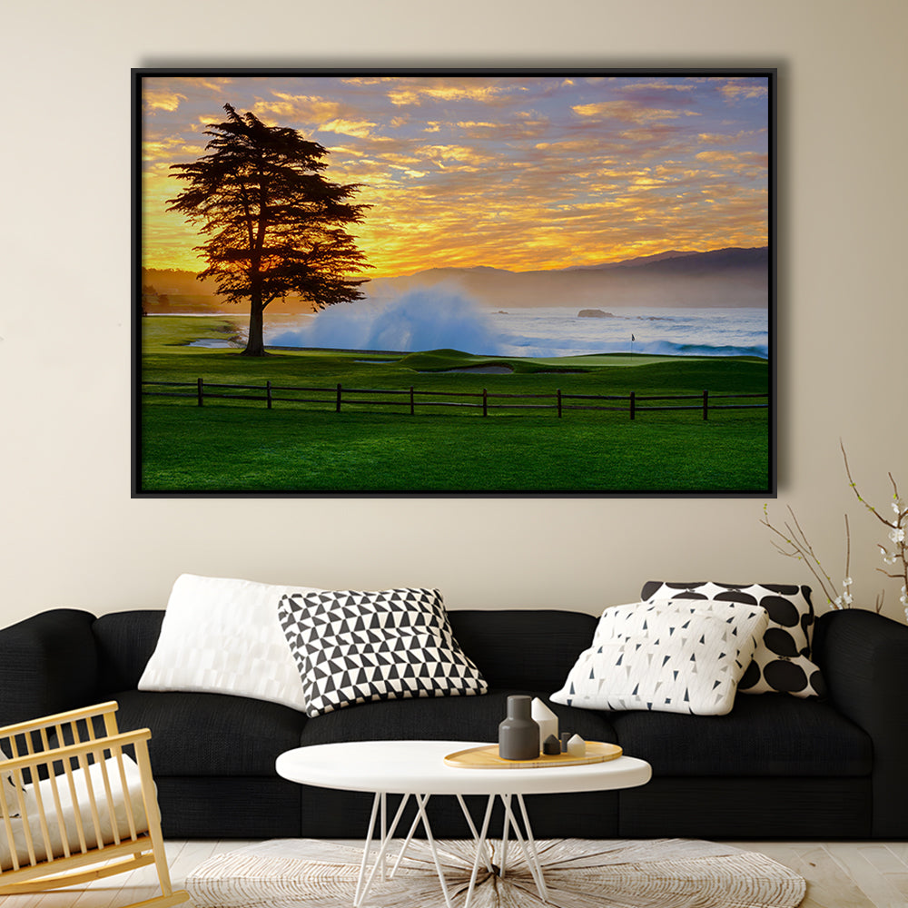 Pebble Beach Golf Links Hole 18, Awakening , Pebble Beach, California, Framed Canvas Print Wall Art