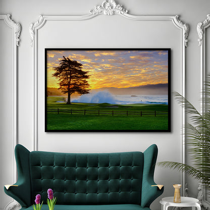 Pebble Beach Golf Links Hole 18, Awakening , Pebble Beach, California, Framed Art Print Wall Decor, Picture Framed