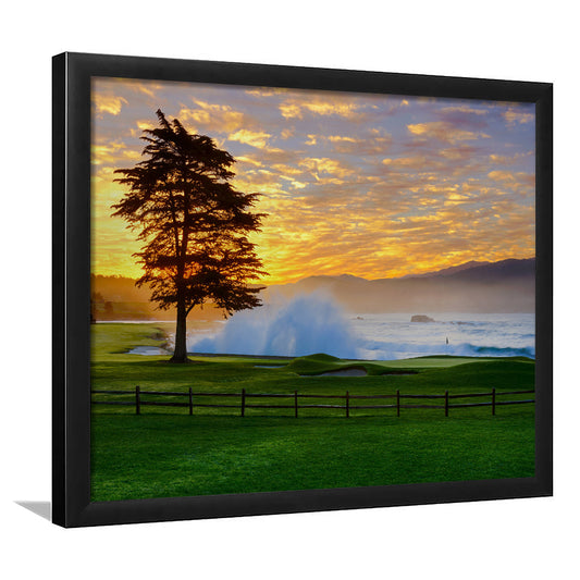 Pebble Beach Golf Links Hole 18, Awakening , Pebble Beach, California, Framed Art Print Wall Decor, Picture Framed