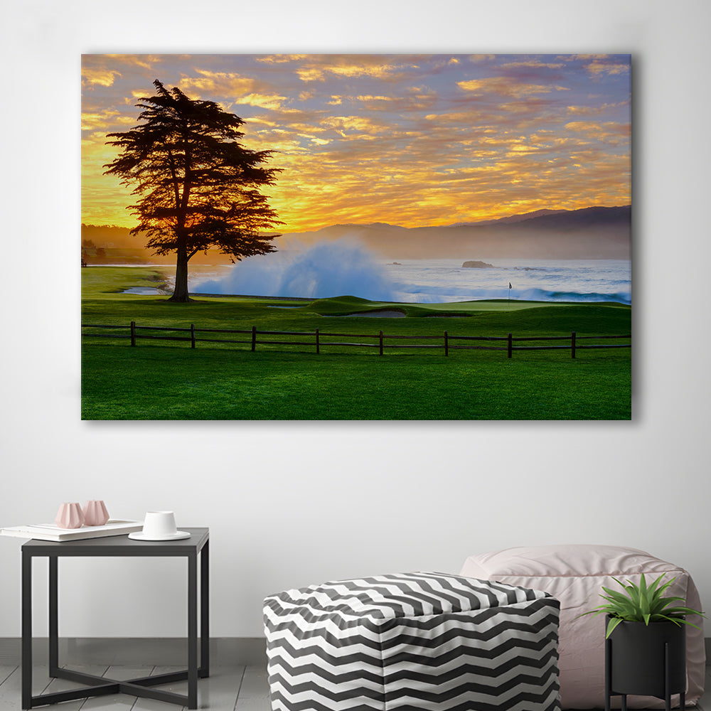 Pebble Beach Golf Links Hole 18, Awakening , Pebble Beach, California, Golf Art Print