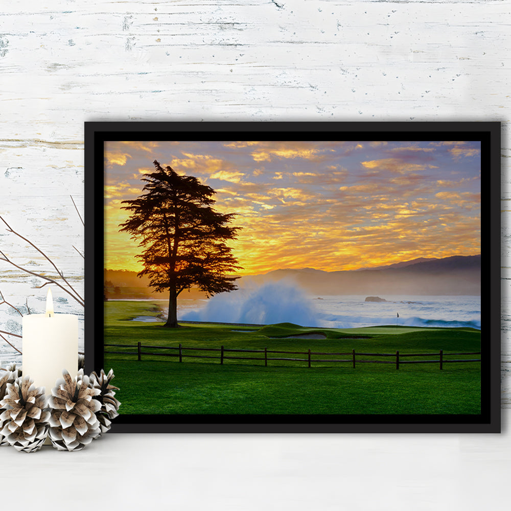 Pebble Beach Golf Links Hole 18, Awakening , Pebble Beach, California, Framed Canvas Print Wall Art