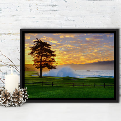 Pebble Beach Golf Links Hole 18, Awakening , Pebble Beach, California, Framed Canvas Print Wall Art