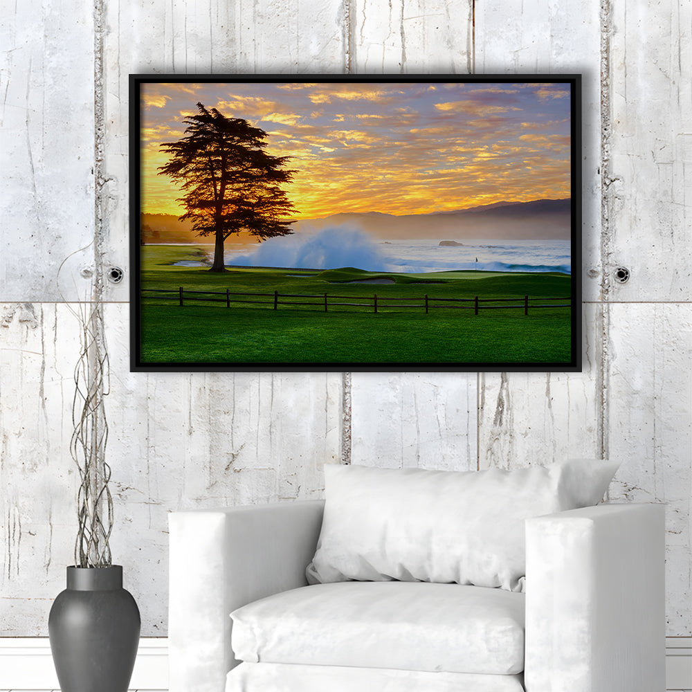 Pebble Beach Golf Links Hole 18, Awakening , Pebble Beach, California, Framed Canvas Print Wall Art