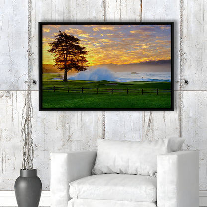 Pebble Beach Golf Links Hole 18, Awakening , Pebble Beach, California, Framed Canvas Print Wall Art