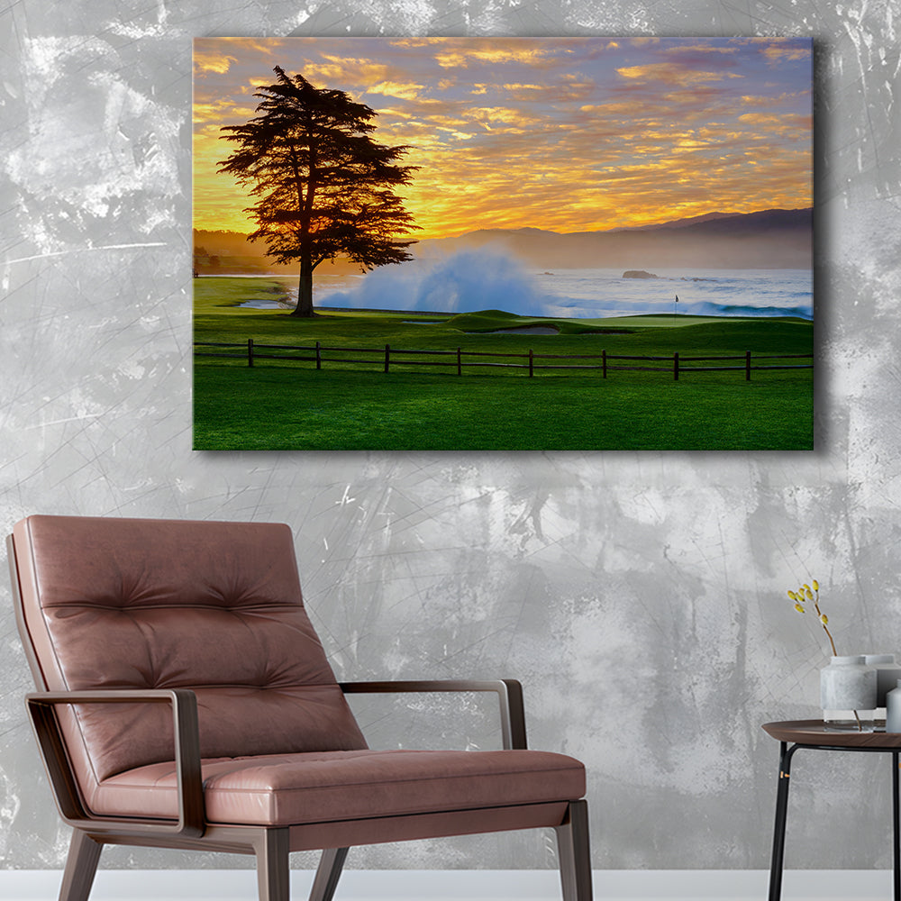 Pebble Beach Golf Links Hole 18, Awakening , Pebble Beach, California, Golf Art Print