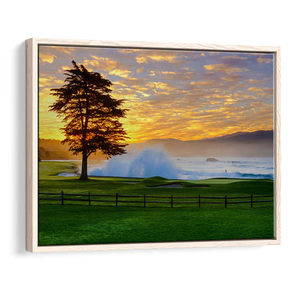 Pebble Beach Golf Links Hole 18, Awakening , Pebble Beach, California, Framed Canvas Print Wall Art