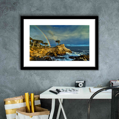 Pebble Beach Golf Links Lone Cypress Pot Of Gold, California, Goft Art Print, Framed Art Print White Border Wall Decor