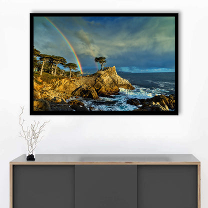 Pebble Beach Golf Links Lone Cypress Pot Of Gold, California, Framed Art Print Wall Decor, Picture Framed