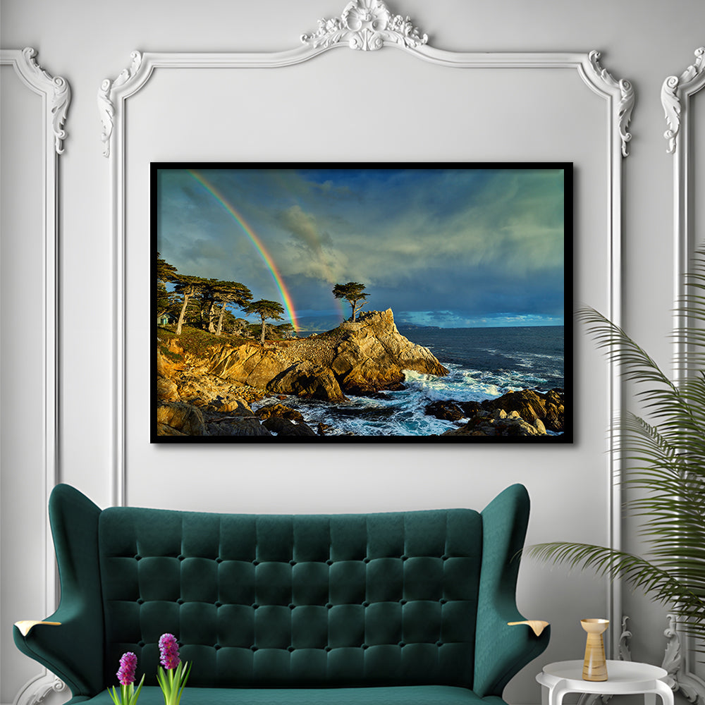 Pebble Beach Golf Links Lone Cypress Pot Of Gold, California, Framed Art Print Wall Decor, Picture Framed