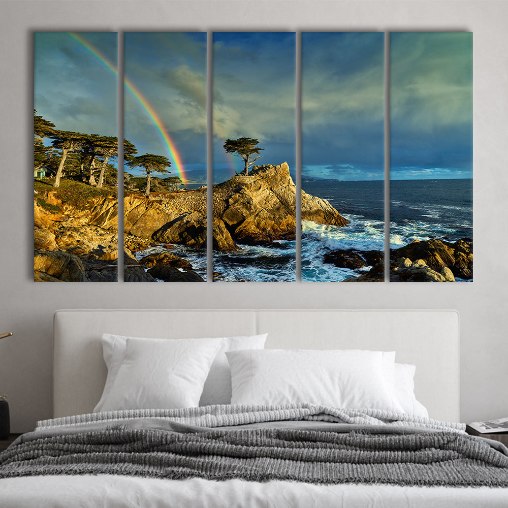 Pebble Beach Golf Links Lone Cypress Pot Of Gold, California, Golf Art Print, Extra Large Canvas Print Wall Art