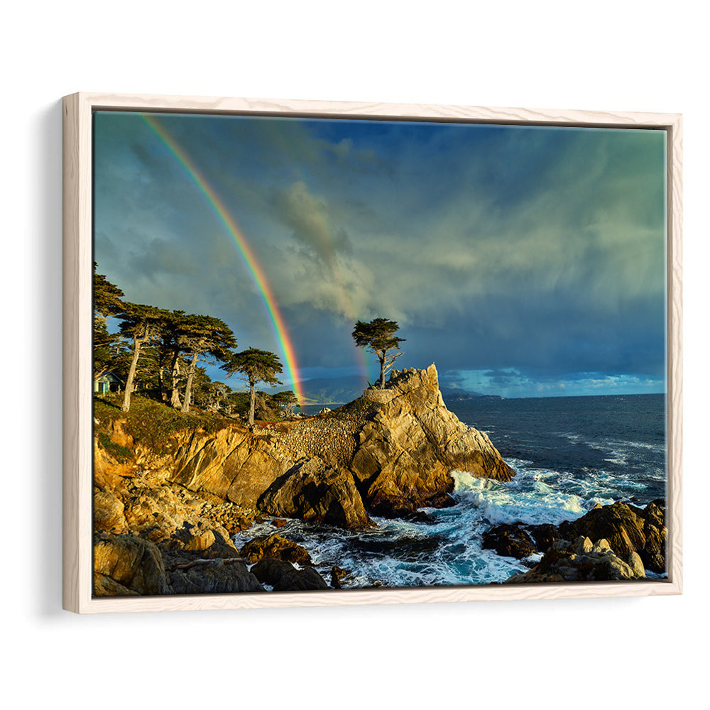 Pebble Beach Golf Links Lone Cypress Pot Of Gold, California, Floating Framed Canvas Print Wall Art