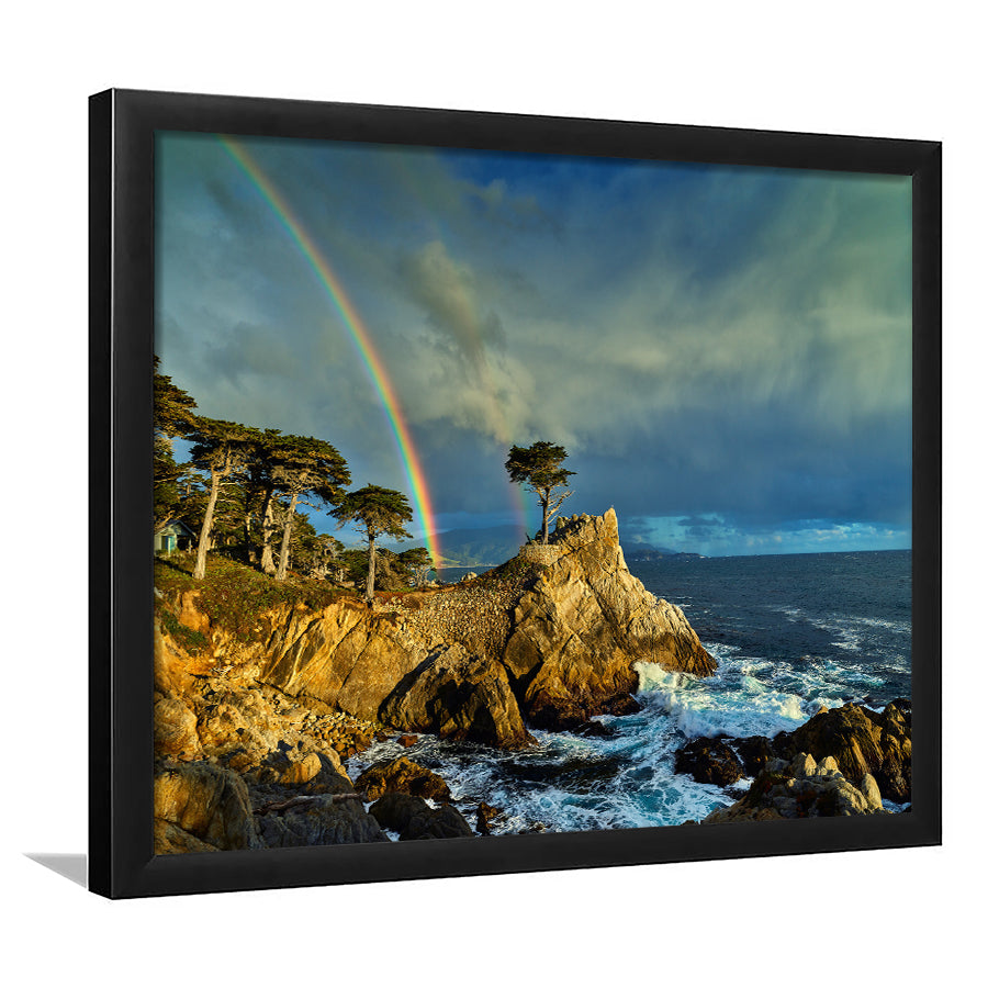 Pebble Beach Golf Links Lone Cypress Pot Of Gold, California, Framed Art Print Wall Decor, Picture Framed