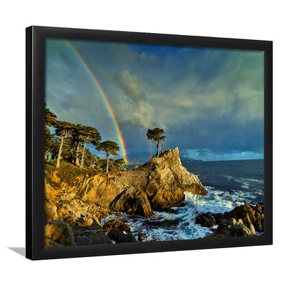 Pebble Beach Golf Links Lone Cypress Pot Of Gold, California, Framed Art Print Wall Decor, Picture Framed