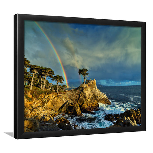 Pebble Beach Golf Links Lone Cypress Pot Of Gold, California, Framed Art Print Wall Decor, Picture Framed