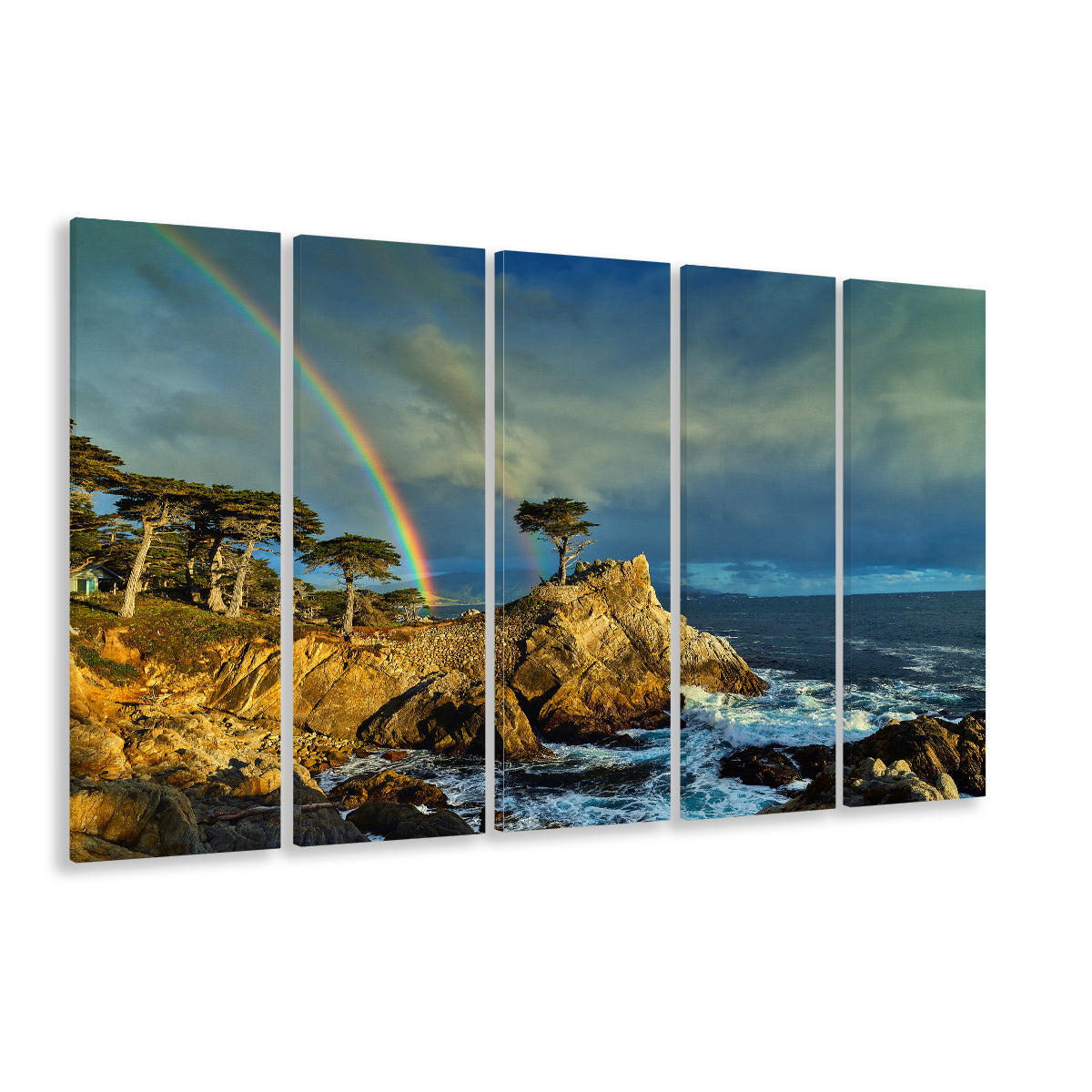 Pebble Beach Golf Links Lone Cypress Pot Of Gold, California, Golf Art Print, Extra Large Canvas Print Wall Art