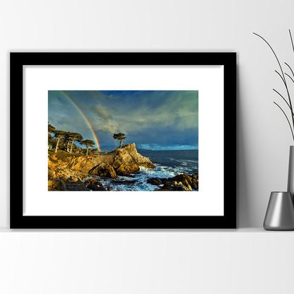 Pebble Beach Golf Links Lone Cypress Pot Of Gold, California, Goft Art Print, Framed Art Print White Border Wall Decor