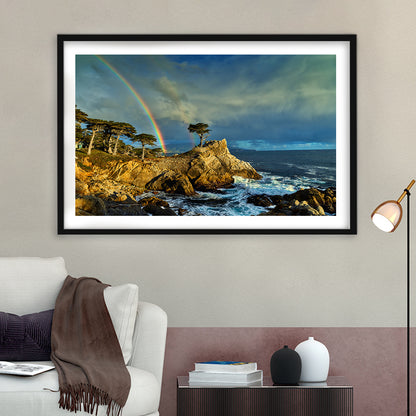Pebble Beach Golf Links Lone Cypress Pot Of Gold, California, Goft Art Print, Framed Art Print White Border Wall Decor