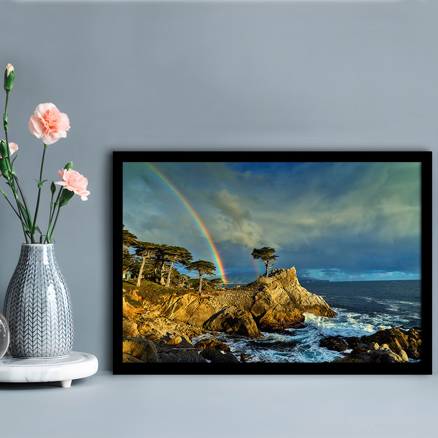 Pebble Beach Golf Links Lone Cypress Pot Of Gold, California, Framed Art Print Wall Decor, Picture Framed
