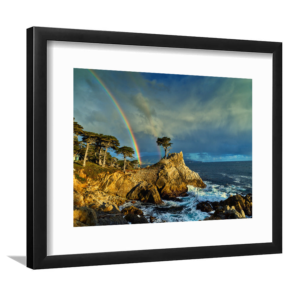 Pebble Beach Golf Links Lone Cypress Pot Of Gold, California, Goft Art Print, Framed Art Print White Border Wall Decor
